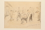 Pencil drawing by Josef Nassy of a man exercising in a prison camp yard