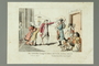 Color print of two Jewish brothers and peddlers arguing in the street