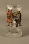Glass mug painted with a Jewish man dancing with a pig