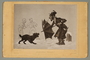 Postcard of a Jewish vagrant fending off a dog with his umbrella