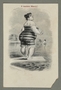Postcard of a fat woman in a striped bathing suit