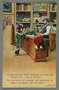 Postcard of a girl offering a hot frying pan to a Jewish pawnbroker