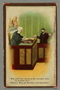 Postcard of a judge questioning a Jewish man in court