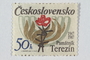 Czechoslovakian commemorative Theresienstadt Memorial postage stamp, 50h, acquired by a former German Jewish inmate