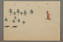 Drawing of a skier, trees, and birds created by a Jewish Austrian child