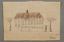 Drawing of a house with trees and person created by a Jewish Austrian child
