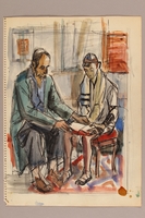 1992.113.1 front
Albert Dov Sigal watercolor sketch of a boy in tallit and tefillin receiving religious instruction with a rough pencil sketch on the reverse

Click to enlarge