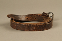 2017.608.3 back
Brown leather belt worn by a Dutch Jewish political prisoner in Auschwitz-Birkenau

Click to enlarge