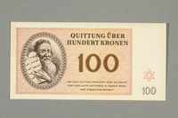 1999.A.0036.14 front
Theresienstadt ghetto-labor camp scrip, 100 kronen note

Click to enlarge