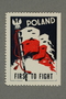 Poster stamp with a tattered Polish flag