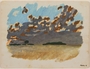Watercolor of a yellow field leading to blue and gray mountains created by a young Jewish soldier, 2nd Polish Corps