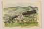 Watercolor of a white flowering tree at the foot of a hill by a Jewish soldier, 2nd Polish corps