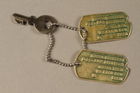 2018.204.2 back
Set of US Army issue dog tags and a key on a chain belonging to a German Jewish refugee and soldier

Click to enlarge