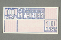 2018.229.4 front
Westerbork transit camp voucher, 10 cent note, acquired by a former inmate

Click to enlarge