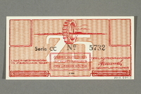 2018.229.5 back
Westerbork transit camp voucher, 25 cent note, acquired by a former inmate

Click to enlarge