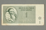 Theresienstadt ghetto-labor camp scrip, 1 krone note, belonging to a German Jewish woman