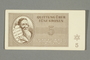 Theresienstadt ghetto-labor camp scrip, 5 kronen note, belonging to a German Jewish woman