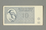 Theresienstadt ghetto-labor camp scrip, 10 kronen note, belonging to a German Jewish woman