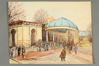 2018.426.19 front
Watercolor painting of a crowd gathered in front of a decorative building in Vittel internment camp acquired by an American internee

Click to enlarge