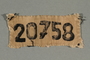 Cloth badge with the number 20758