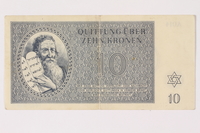 1992.218.3 front
Theresienstadt ghetto-labor camp scrip, 10 kronen note

Click to enlarge