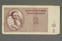 Theresienstadt ghetto-labor camp scrip, 2 kronen note, acquired by Marietta Gruenbaum