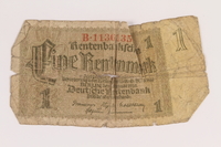 2013.223.3 front
Nazi Germany, 1 Rentenmark note, owned by a former concentration camp prisoner

Click to enlarge