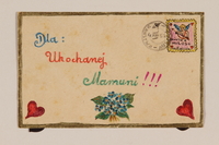 2009.204.44 front
Envelope decorated with hearts and a hand drawn canceled stamp created by a former hidden child

Click to enlarge