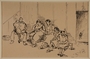 Drawing of people sitting on a bench by a German Jewish internee