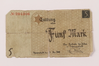 1993.48.1 front
Łódź ghetto scrip, 5 mark note

Click to enlarge