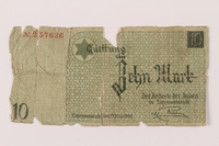 1993.50.8 front
Łódź (Litzmannstadt) ghetto scrip, 10 mark note

Click to enlarge