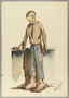 Autobiographical watercolor of a death march survivor with bleeding feet created by Alfred Glück in Hasenhecke DP camp