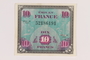 Allied Military Authority currency, 10 francs, for use in France, acquired by a US soldier