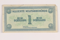 2013.442.22 front
Allied Military Authority currency, 1 schilling, for use in Austria, acquired by a US soldier

Click to enlarge