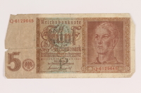 2013.442.25 front
Nazi Germany, 5 mark note, acquired by a US soldier

Click to enlarge