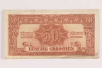 2013.442.40 front
Allied Military Authority, 50 groschen, for use in Austria acquired by a US soldier

Click to enlarge