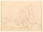Drawing of seated women waiting for transport by a German Jewish internee