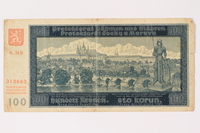 1994.17.4 front
Protectorate of Bohemia and Moravia, 100 kronen note, issued in German occupied Czechoslovakia

Click to enlarge