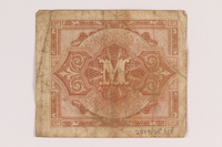 2013.483.7 back
Allied Military Authority currency, 5 mark, for use in Germany owned by an American soldier

Click to enlarge
