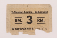 1994.89.2 front
Buchenwald Standort-Kantine concentration camp scrip, 3 Reichsmark

Click to enlarge