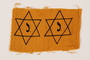 Unused yellow cloth printed with 2 Stars of David with a J to be made into badges
