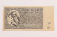 1989.178.4 front
Theresienstadt ghetto-labor camp scrip, 10 kronen note

Click to enlarge