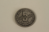 1995.128.171 front
Łódź (Litzmannstadt) ghetto scrip, 5 mark coin

Click to enlarge