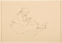 Drawing of a female prisoner sewing by a German Jewish internee