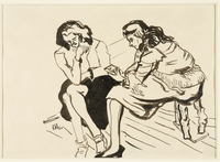 1988.1.28 front
Drawing of two women sitting on stools by a German Jewish internee

Click to enlarge