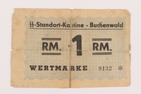 1995.54.1 front
Buchenwald Standort-Kantine concentration camp scrip, 1 Reichsmark, acquired by a US soldier

Click to enlarge