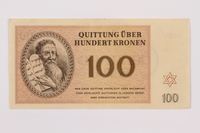 1995.83.7 front
Theresienstadt ghetto-labor camp scrip, 100 kronen note

Click to enlarge